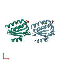 PDB entry 1h4x coloured by chain, front view.