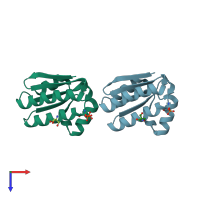 PDB entry 1h4x coloured by chain, top view.