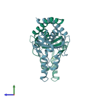 PDB entry 1h56 coloured by chain, side view.