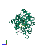 PDB entry 1h58 coloured by chain, side view.