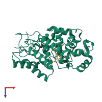 PDB entry 1h58 coloured by chain, top view.