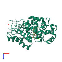 PDB entry 1h5j coloured by chain, top view.