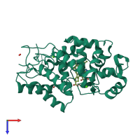 Monomeric assembly 1 of PDB entry 1h5m coloured by chemically distinct molecules, top view.