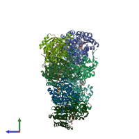 PDB entry 1h5q coloured by chain, side view.