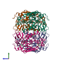 PDB entry 1h5s coloured by chain, side view.