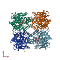 PDB entry 1h5t coloured by chain, front view.