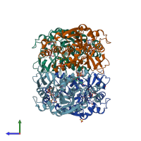 PDB entry 1h5t coloured by chain, side view.