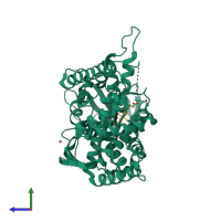 PDB entry 1h5z coloured by chain, side view.
