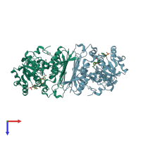 PDB entry 1h6a coloured by chain, top view.