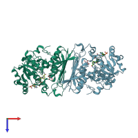 PDB entry 1h6b coloured by chain, top view.