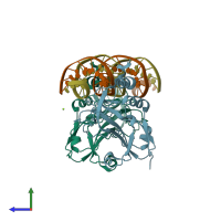 PDB entry 1h6f coloured by chain, side view.