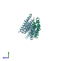 PDB entry 1h6g coloured by chain, side view.