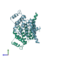 PDB entry 1h6p coloured by chain, side view.