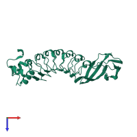 PDB entry 1h6t coloured by chain, top view.