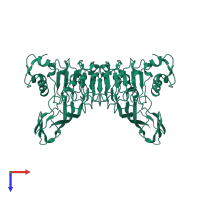 Homo dimeric assembly 1 of PDB entry 1h6u coloured by chemically distinct molecules, top view.