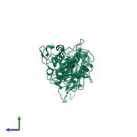 PDB entry 1h71 coloured by chain, side view.