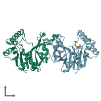 PDB entry 1h7f coloured by chain, front view.