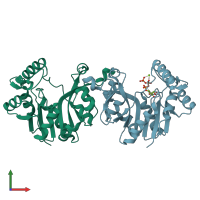 PDB entry 1h7g coloured by chain, front view.