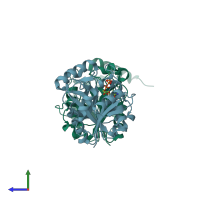PDB entry 1h7g coloured by chain, side view.