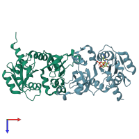 PDB entry 1h7g coloured by chain, top view.