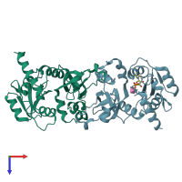 PDB entry 1h7t coloured by chain, top view.