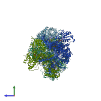 PDB entry 1h7w coloured by chain, side view.