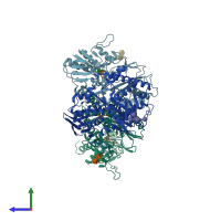 PDB entry 1h81 coloured by chain, side view.