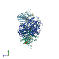 PDB entry 1h82 coloured by chain, side view.