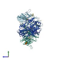 PDB entry 1h83 coloured by chain, side view.