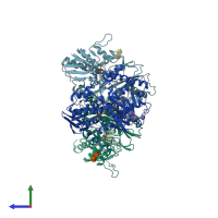 PDB entry 1h84 coloured by chain, side view.