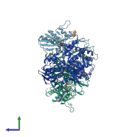 PDB entry 1h86 coloured by chain, side view.