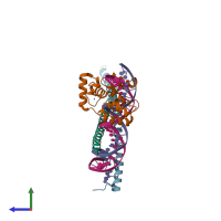 PDB entry 1h88 coloured by chain, side view.