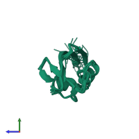 PDB entry 1h8c coloured by chain, ensemble of 20 models, side view.