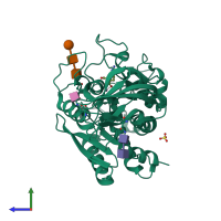 PDB entry 1h8l coloured by chain, side view.