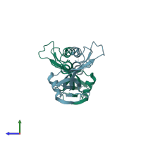 PDB entry 1h8x coloured by chain, side view.