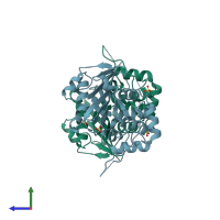 PDB entry 1h8z coloured by chain, side view.