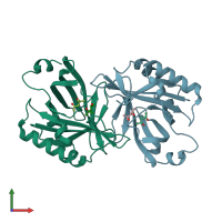 PDB entry 1h91 coloured by chain, front view.