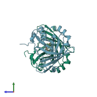 PDB entry 1h91 coloured by chain, side view.
