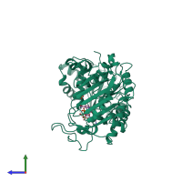 PDB entry 1h9a coloured by chain, side view.