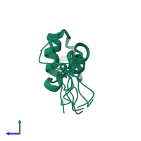 PDB entry 1h9e coloured by chain, ensemble of 10 models, side view.