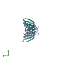 PDB entry 1h9m coloured by chain, side view.