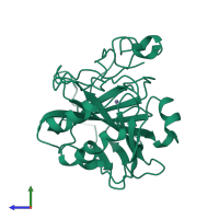 PDB entry 1h9q coloured by chain, side view.