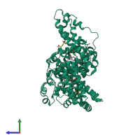 PDB entry 1h9z coloured by chain, side view.