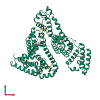 PDB entry 1ha2 coloured by chain, front view.