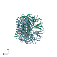 PDB entry 1ha3 coloured by chain, side view.