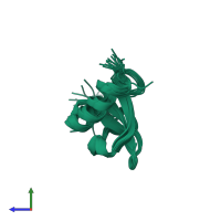PDB entry 1ha6 coloured by chain, ensemble of 20 models, side view.
