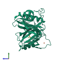 PDB entry 1han coloured by chain, side view.