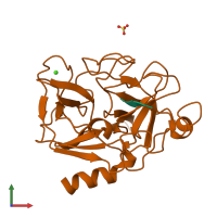 PDB entry 1hax coloured by chain, front view.