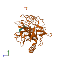 PDB entry 1haz coloured by chain, side view.