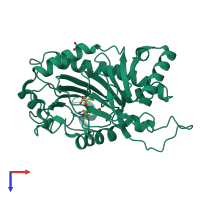 PDB entry 1hb2 coloured by chain, top view.